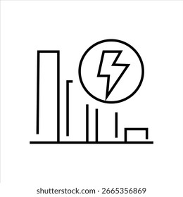 Energy consumption chart icon with bar graph and lightning bolt, symbolizing electricity usage, power statistics, and efficiency analysis.