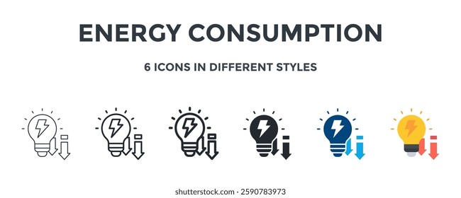 Energy Consumption Icon In Different Style Vector Illustration. Designed In Thin Line, Regular Line, Bold Line, Glyph, Color Fill, And Flat Style Can Be Used For Web