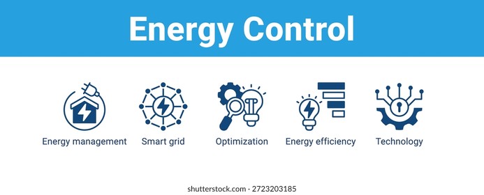 Ícone de banner da web do controle de energia ilustração vetorial conceito , com ícone de gerenciamento de energia, grade inteligente, otimização, energia.