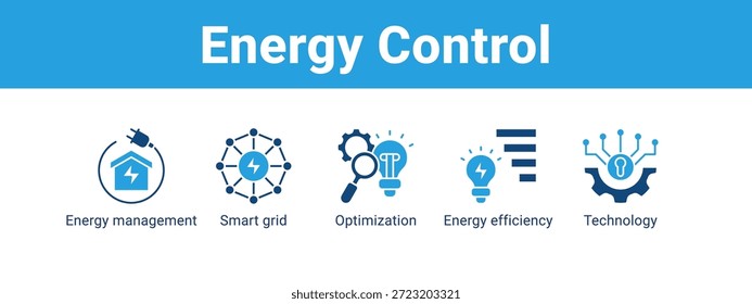 Concepto de Ilustración vectorial de ícono de Anuncio de Web de control de energía, con ícono de gestión de energía, red inteligente, optimización, energía.