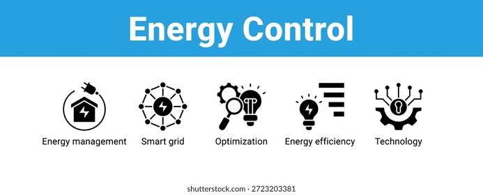 Concepto de Ilustración vectorial de ícono de Anuncio de Web de control de energía, con ícono de gestión de energía, red inteligente, optimización, energía.