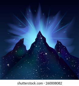 Energy cosmic explosion over the mountains Nebula vector space.