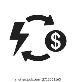 Custo de energia taxa de câmbio ícone de vetor preto sólido isolado branco fundo isolado eletricidade preço swap dinheiro conversão símbolo de conversão ilustração