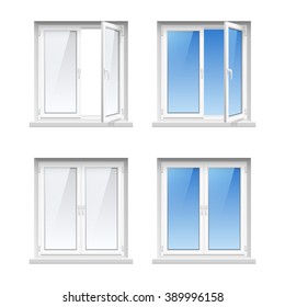 Energy cost saving easy to care plastic pvc window frames 4 realistic icons set isolated vector illustration 