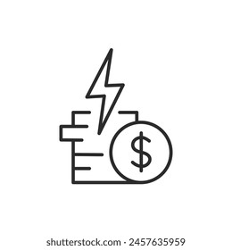 Energy Costs icon. A minimalist icon illustrating the concept of energy expenses, represented by a lightning bolt and a dollar coin. Ideal for discussing electricity bills. Vector illustration