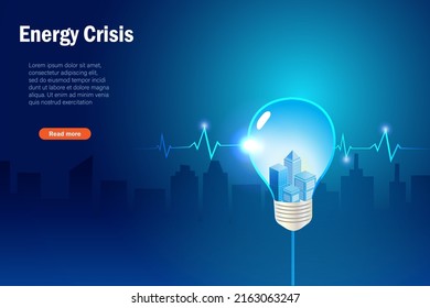 Energy crisis. City in light bulb with ECG EKG medical line to save world health. World environment day, sustainable environment, earth day,  save energy save planet and earth hour concept.