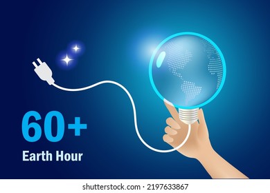 Energy Crisis, Earth Hour Concept. Hand Unplug Globe Lightbulb To Save Energy. World Environment Day, Earth Day, Sustainable Environment.