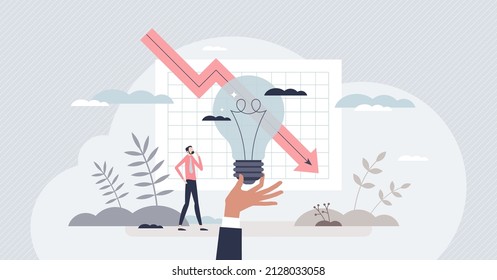 Energy crisis with financial drop and industry crash tiny person concept. Power production value rising or trade recession with global politics problem vector illustration. Electricity market collapse