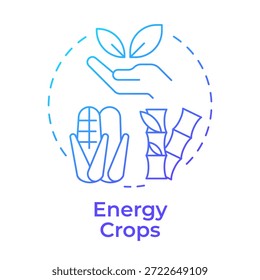 Ícone de conceito de gradiente azul de culturas de energia. Colheita de plantas, produção de biocombustíveis. Preservação do ambiente. Ilustração de linha de forma redonda. Ideia abstrata. Design gráfico. Fácil de usar no artigo, folheto