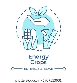 Icono de concepto azul suave de cultivos de energía. Cosecha de plantas, producción de biocombustibles. Conservación del medio ambiente. Ilustración de línea de forma redonda. Abstractas idea. Diseño gráfico. Fácil de usar en el artículo, folleto