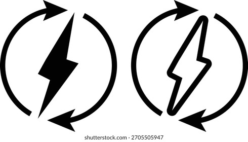 Conjunto de iconos de ciclo de energía, Símbolo de energía renovable, Signo de símbolo de eficiencia energética, Refrescamiento de energía e ilustración de Actualizar de sistema
