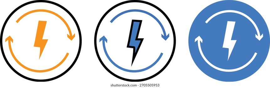 Conjunto de iconos de ciclo de energía, Símbolo de energía renovable, Signo de símbolo de eficiencia energética, Refrescamiento de energía e ilustración de Actualizar de sistema
