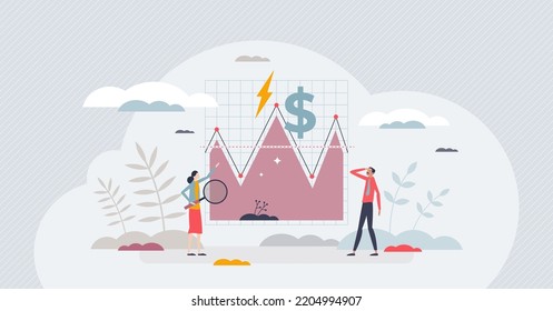 Energy demand and electricity consumption vs price tiny person concept. Increased power usage compared with financial cost vector illustration. Data analysis for crisis with expensive peak hours.