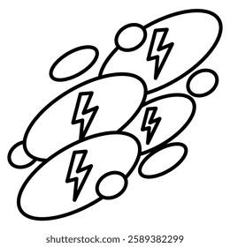 Energy Density icon represented by some ellipses with lightning in the middle Line style.
