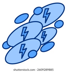 Energy Density icon represented by some ellipses with lightning in the middle Blue style.