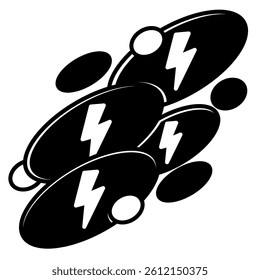 Energy Density icon represented by some ellipses with lightning in the middle Black Filled style.