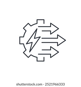Energy and direction.Directed force of action.  Vector linear icon isolated on white background.