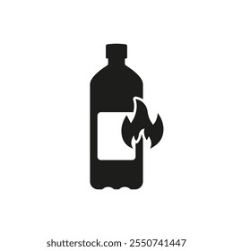 Energy Drink Bottle With Fire Silhouette Icon. Vitality And Intensity Glyph Pictogram. Isolated Vector Illustration.