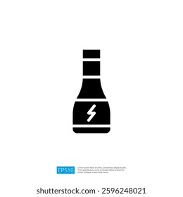 Energy Drink Bottle Icon Featuring Electric Symbol in Black Design for Modern Graphic Representation