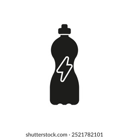 Energy Drink Bottle with Lightning Bolt Silhouette Icon. Refreshing Beverage Providing an Energy Boost. Isolated Vector Illustration.