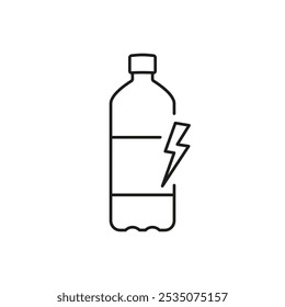 Energy Drink Bottle Line Icon With Lightning Bolt. Energy Boost And Stimulation Outline Symbol. Isolated Vector Illustration.