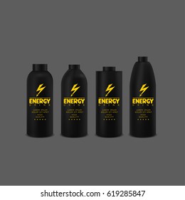 Energy drink bottle set. A type of beverage containing stimulant drugs
