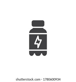 Icono vectorial de la botella de bebidas energéticas. signo plano relleno para concepto móvil y diseño web. Icono de glifo de nutrición deportiva. Símbolo, ilustración del logotipo. Gráficos vectoriales