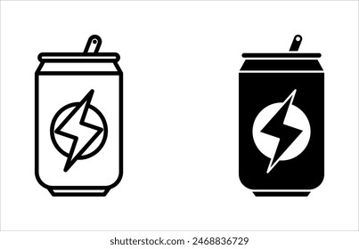 energy drink can icon set. aluminum soda can line art vector icon for apps and websites on white background.