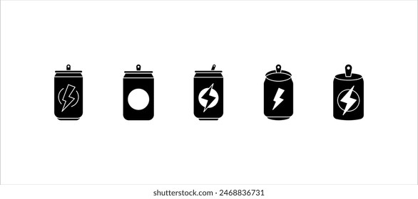energy drink can icon set. aluminum soda can line art vector icon for apps and websites on white background.