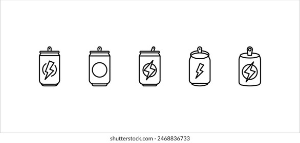 energy drink can icon set. aluminum soda can line art vector icon for apps and websites on white background.