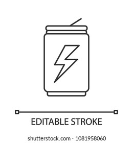 Energy drink can linear icon. Thin line illustration. Aluminium can with beverage. Contour symbol. Vector isolated outline drawing. Editable stroke