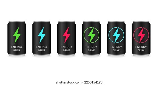 Energy Drink Can Set. Vector Illustration Isolated on White Background.