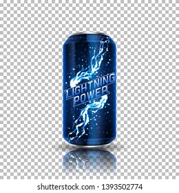 Energy drink can template. Vector illustration with energy drink can isolated on transparent background. Realistic 3d illustration.