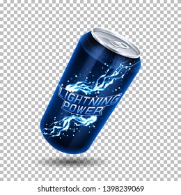 Energy drink can template. Vector illustration with energy drink can isolated on transparent background. Realistic 3d illustration.