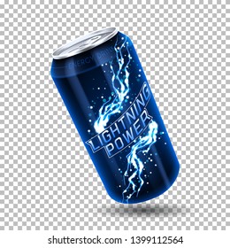 Energy drink can template. Vector illustration with energy drink can isolated on transparent background. Realistic 3d illustration.