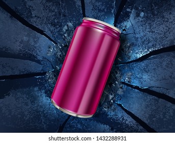 Energy drink canned on explosion background Ads. Of free space for your copy and branding. Vector 3D illustration.