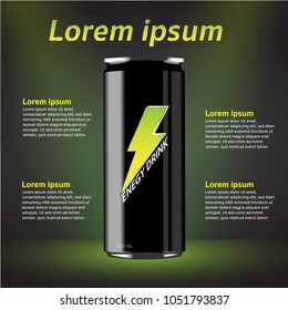 energy drink contained in metal can background 3d illustration