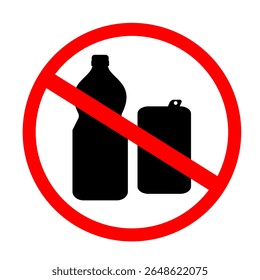 Energy drink or energetic drink is not allowed regulation. Forbidden sign. No water or drink package in bottle or can clip art cartoon style vector illustration for education, or graphic resources