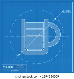 Energy drink full cup vector blueprint icon. Mug illustration