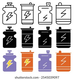 Energy drink icon in black and colored versions.