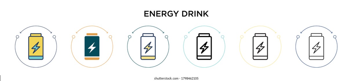Energy drink icon in filled, thin line, outline and stroke style. Vector illustration of two colored and black energy drink vector icons designs can be used for mobile, ui, web