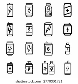 Energy Drink Icon Set Boost, Power, Refreshment Vector Collection