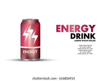 Energy drink isolated on white background.Contained in red can template,with element surrounds.For web site,poster,placard,wallpaper and flyer.Also useful for ads,advertisement and social network