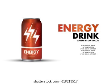 Energy drink isolated on white background.Contained in red can template,with element surrounds.For web site,poster,placard,wallpaper and flyer.Also useful for ads,advertisement and social network