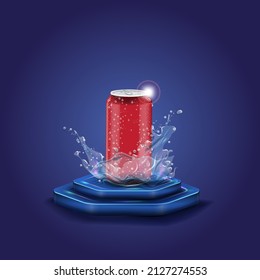 Energy drink jar with water splash on 3d scene