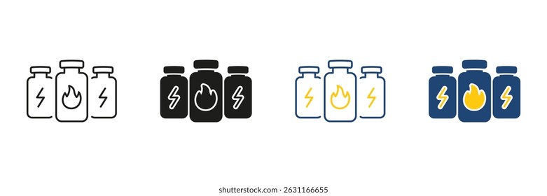 Energy Drink Line and Solid Icon Set. Collection of Bottle, Power, and Beverage Symbols. Essential for Fitness and Nutrition Storytelling. Isolated Vector Illustration.