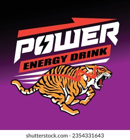 The Energy Drink Logo Design Running Tiger Logo