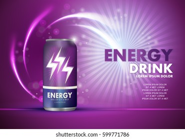 Energy drink on sparkly and shiny backdrop.Contained in purple can template,with element surrounds.For web site,poster,placard,wallpaper and flyer.Also useful for ads,advertisement and social network