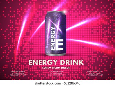 Energy drink on sparkly and shiny backdrop.Contained in purple can template,with element surrounds.For web site,poster,placard,wallpaper and flyer.Also useful for ads,advertisement and social network