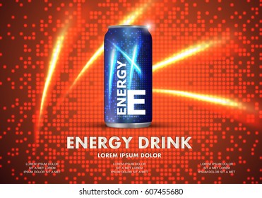 Energy drink on sparkly and shiny backdrop.Contained in blue can template,with element surrounds.For web site,poster,placard,wallpaper and flyer.Also useful for ads,advertisement and social network